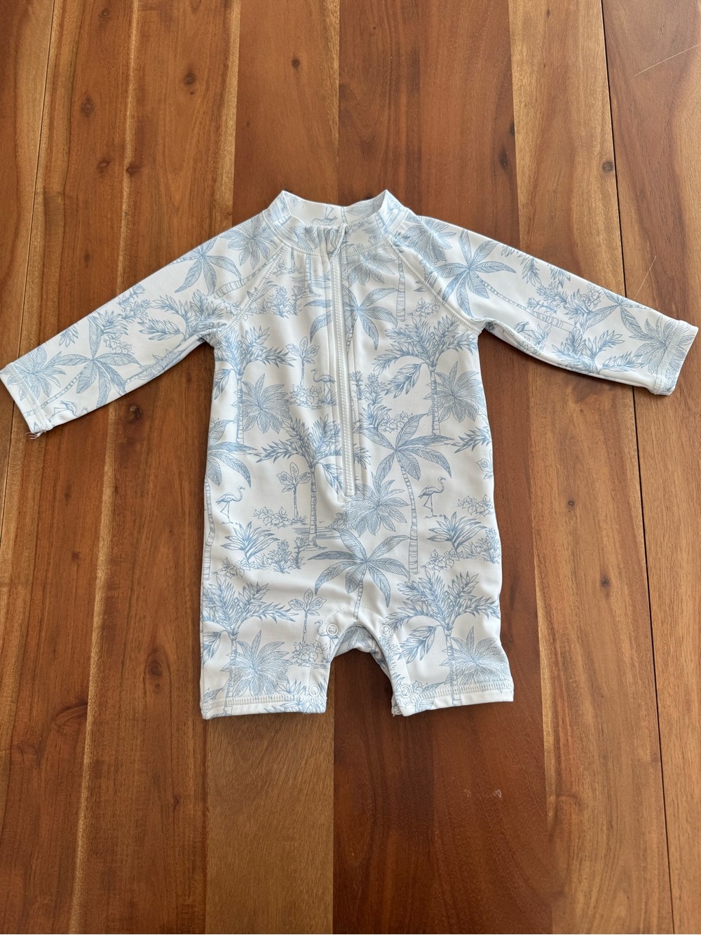 Janie and Jack Light Blue and White Tropical Zip-Front Rashguard One-Piece